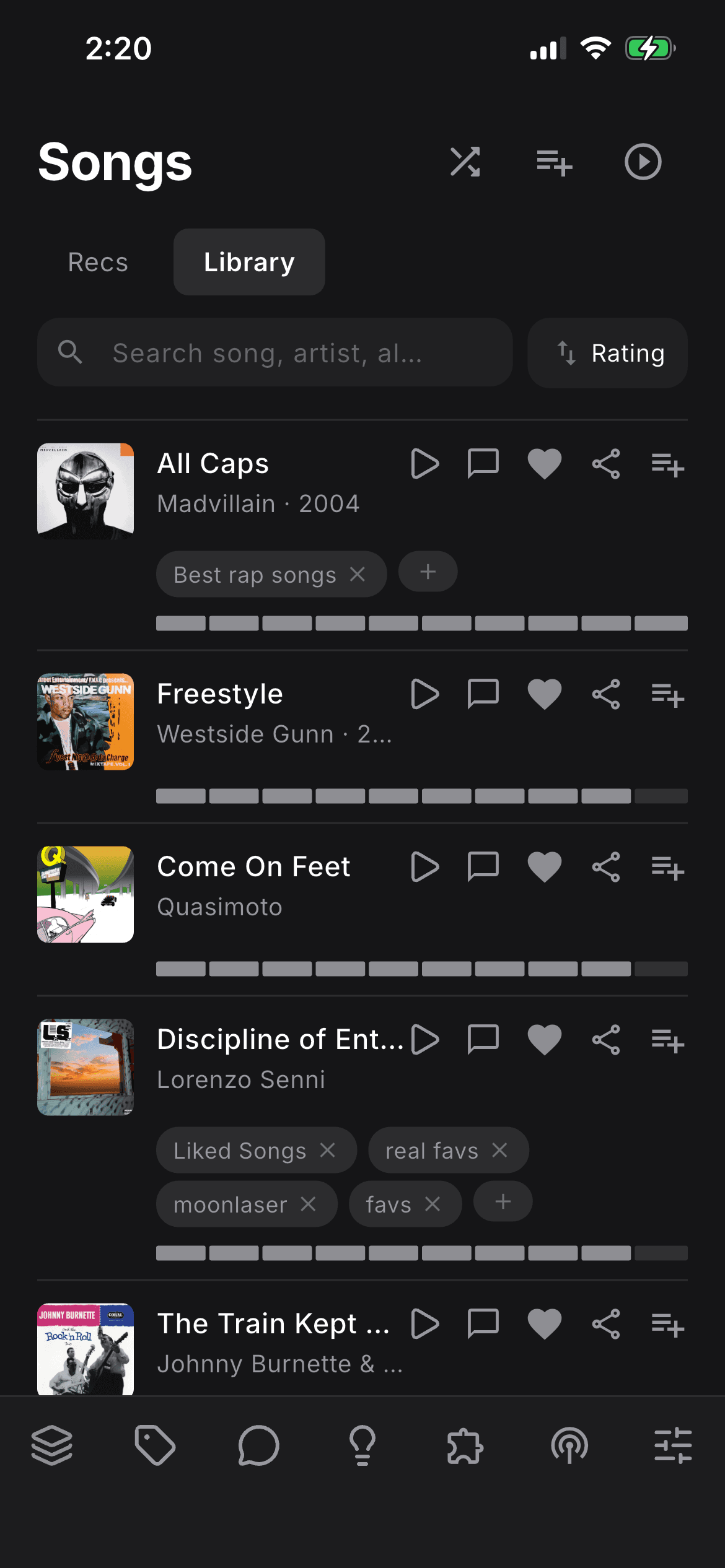 Personal library with ratings and playlist tags